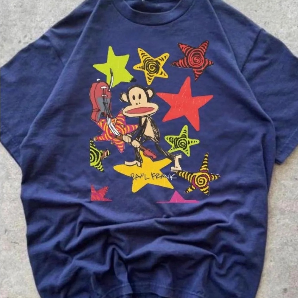 Gildan Navy Tee with Multicolor Star & Monkey Graphic